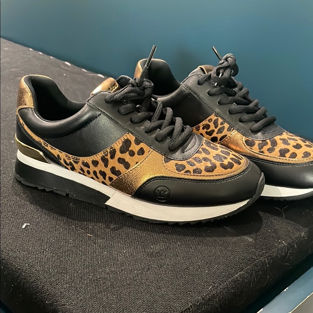 Michael Kors Black and Brown Sneakers with Leopard Print